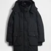 Chaqueta acolchada midi con ribete de piel sintética
