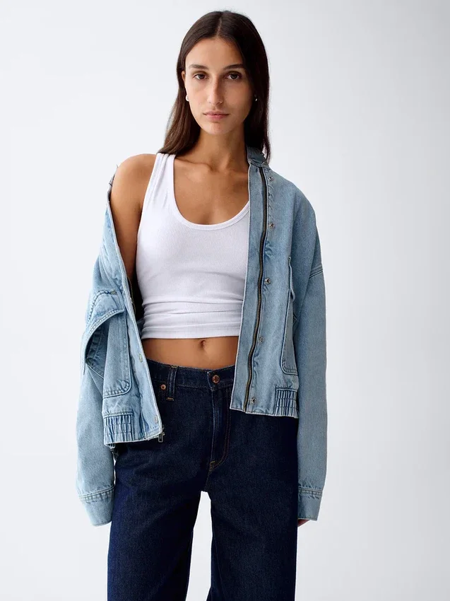 Chaqueta bomber de denim oversize