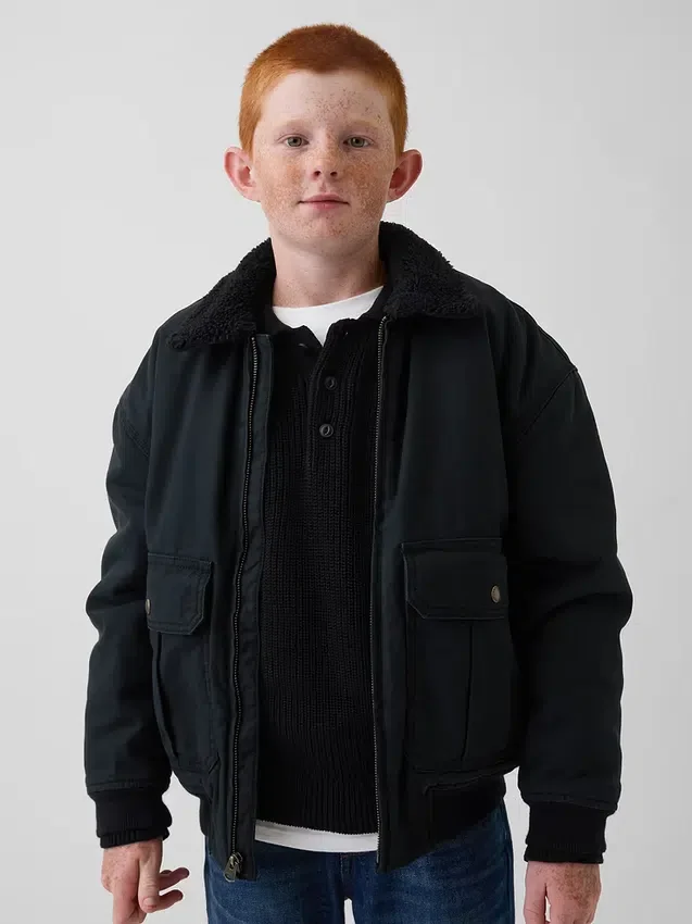 Chaqueta bomber infantil de lona con forro de sherpa