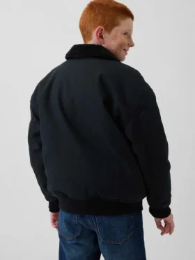 Chaqueta bomber infantil de lona con forro de sherpa