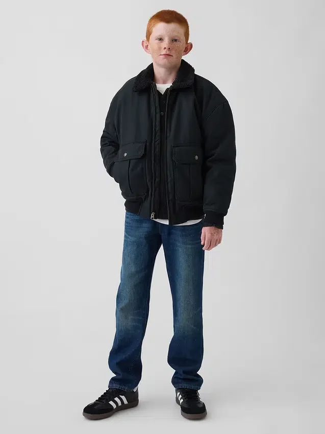 Chaqueta bomber infantil de lona con forro de sherpa