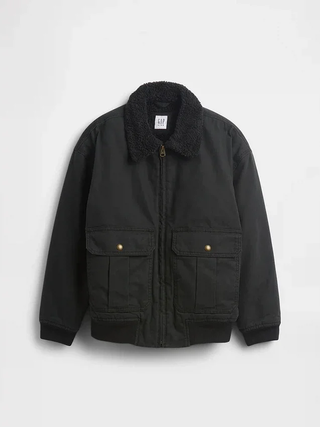 Chaqueta bomber infantil de lona con forro de sherpa