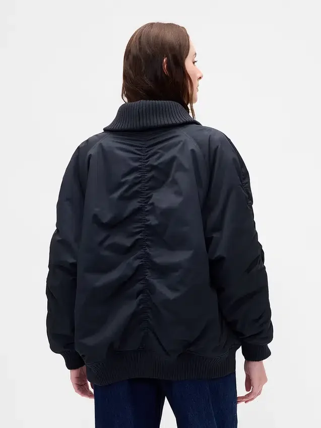 Chaqueta bomber oversize con ribetes de punto