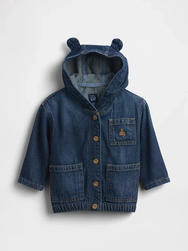 Chaqueta con capucha de denim ultrasuave para bebés