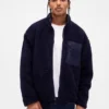 Chaqueta con cremallera oversize de sherpa reciclado y logotipo