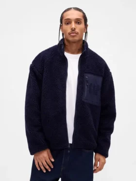 Chaqueta con cremallera oversize de sherpa reciclado y logotipo