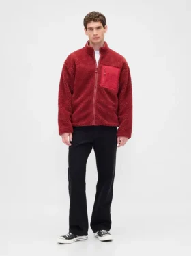 Chaqueta con cremallera oversize de sherpa reciclado y logotipo