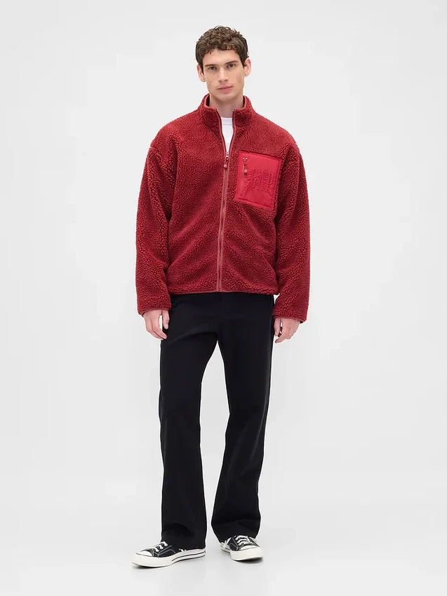 Chaqueta con cremallera oversize de sherpa reciclado y logotipo