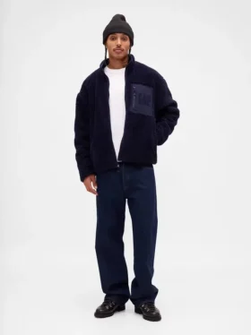 Chaqueta con cremallera oversize de sherpa reciclado y logotipo