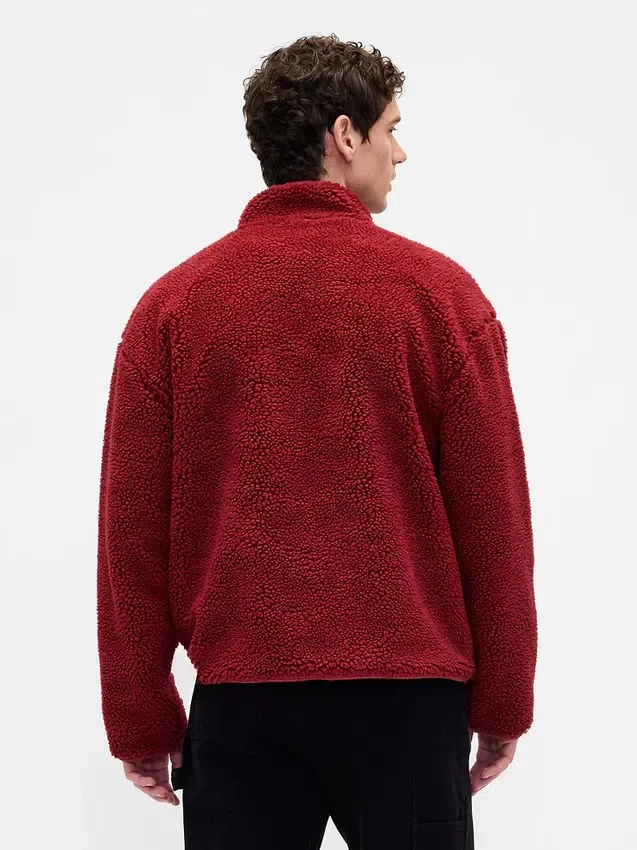 Chaqueta con cremallera oversize de sherpa reciclado y logotipo