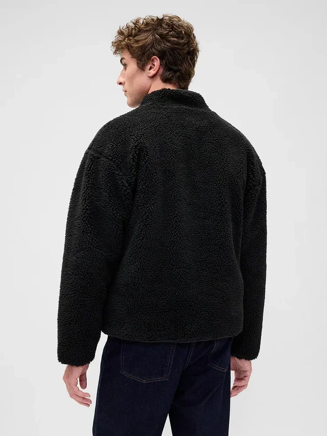 Chaqueta con cremallera oversize de sherpa reciclado y logotipo