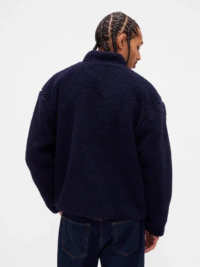Chaqueta con cremallera oversize de sherpa reciclado y logotipo
