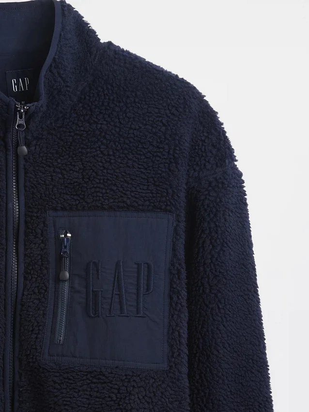 Chaqueta con cremallera oversize de sherpa reciclado y logotipo
