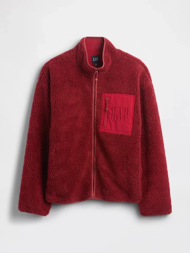 Chaqueta con cremallera oversize de sherpa reciclado y logotipo