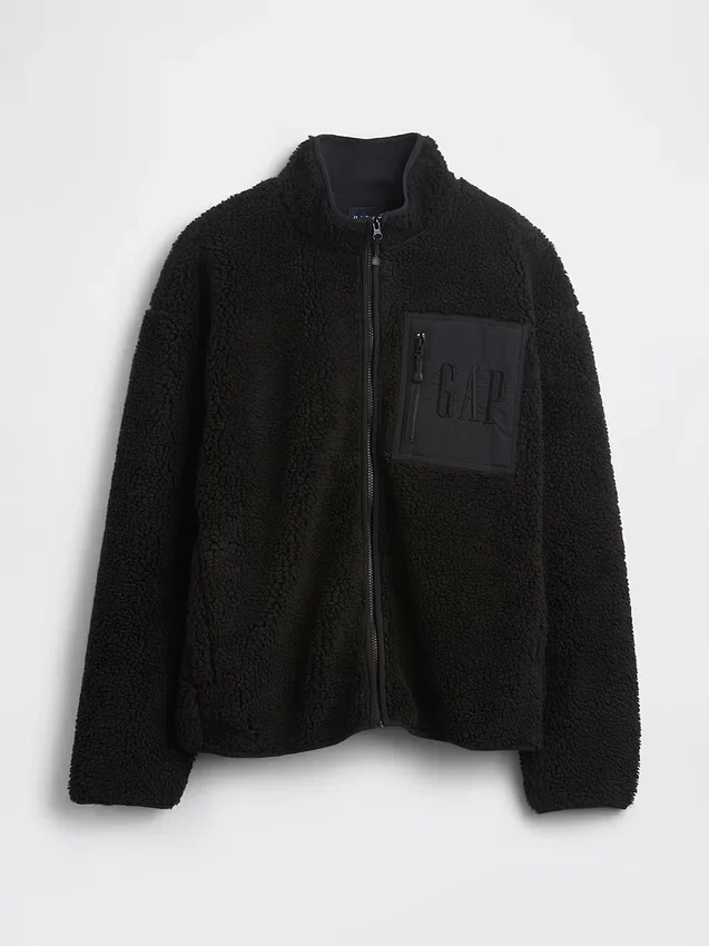Chaqueta con cremallera oversize de sherpa reciclado y logotipo
