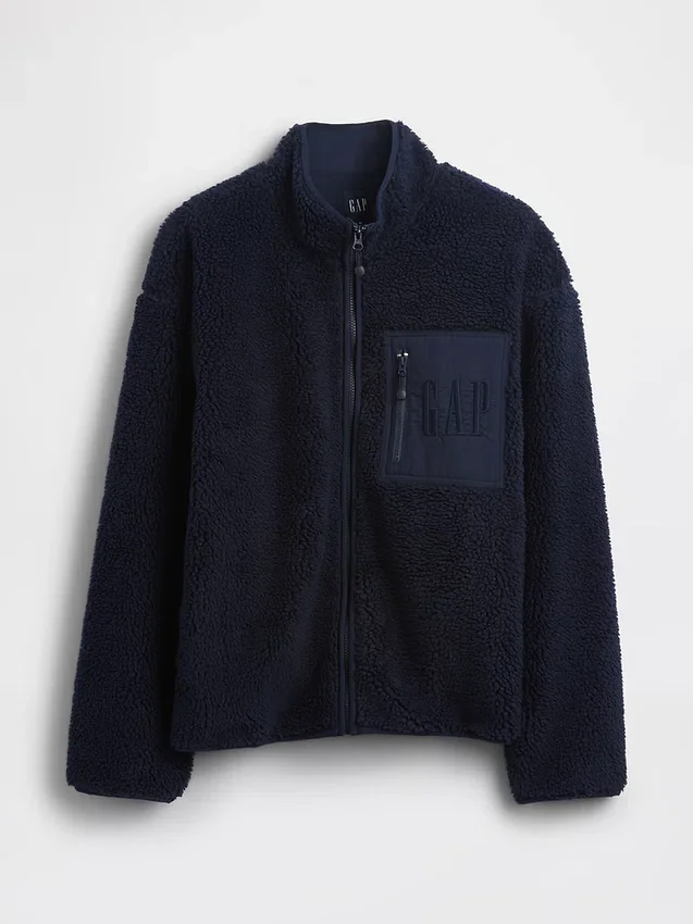 Chaqueta con cremallera oversize de sherpa reciclado y logotipo