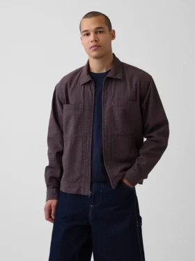 Chaqueta de camiseria con cremallera de seersucker