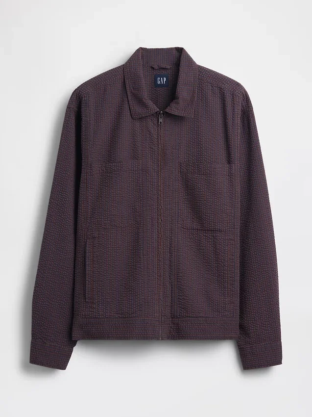Chaqueta de camiseria con cremallera de seersucker