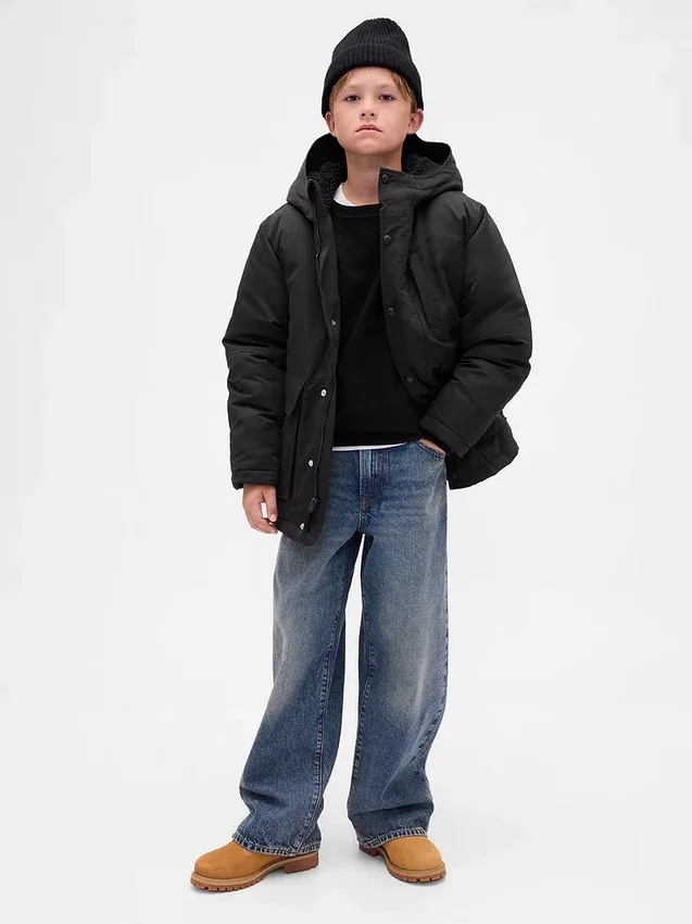 Chaqueta parka de tejido grueso para niños