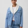 Chaqueta vaquera con cuello chal y forro de sherpa