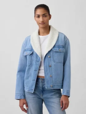 Chaqueta vaquera con cuello chal y forro de sherpa