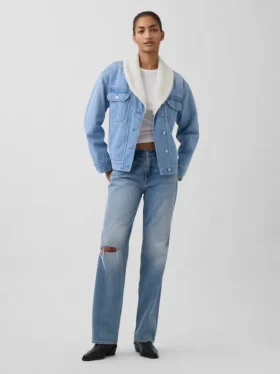 Chaqueta vaquera con cuello chal y forro de sherpa