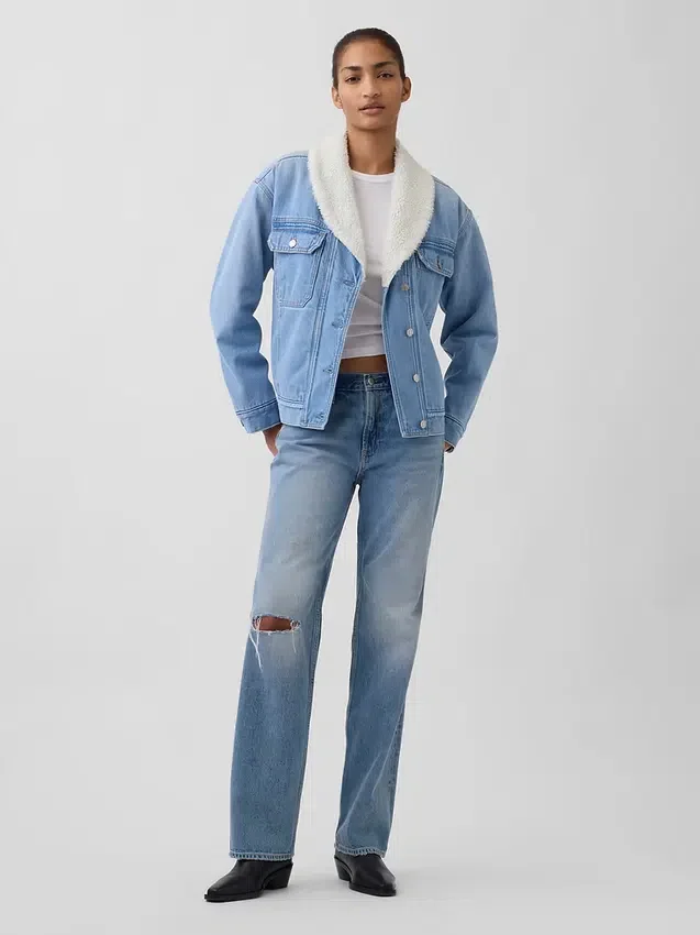 Chaqueta vaquera con cuello chal y forro de sherpa