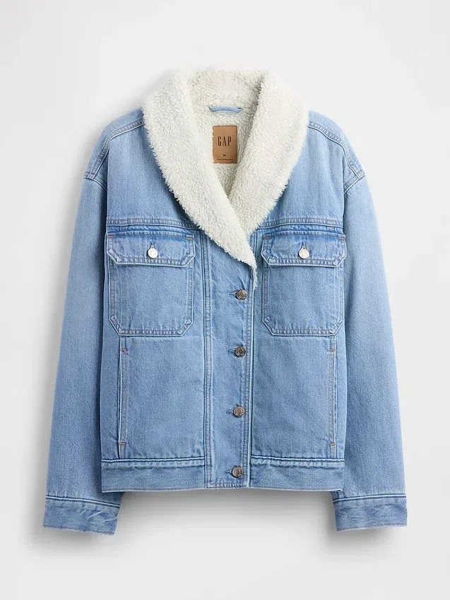 Chaqueta vaquera con cuello chal y forro de sherpa
