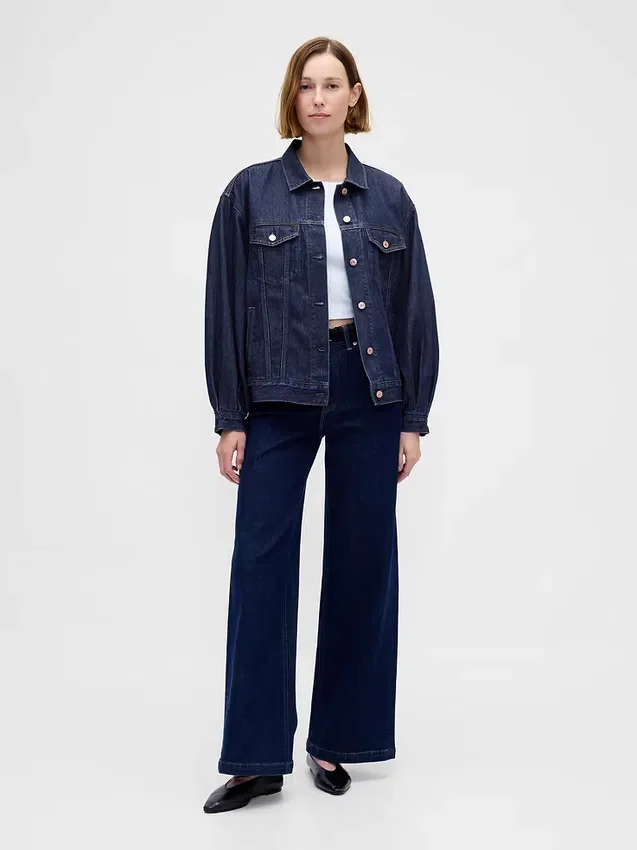 Chaqueta vaquera icónica oversize ultrasuave con mangas abullonadas