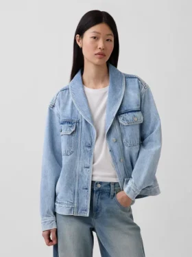 Chaqueta vaquera oversize con cuello chal