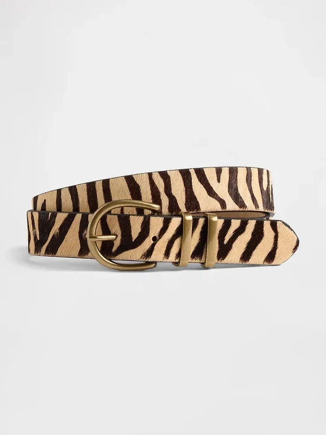 Cinturón de pelo de becerro con estampado de tigre
