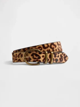 Cinturón de pelo de ternero con estampado de leopardo
