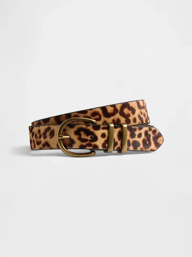 Cinturón de pelo de ternero con estampado de leopardo