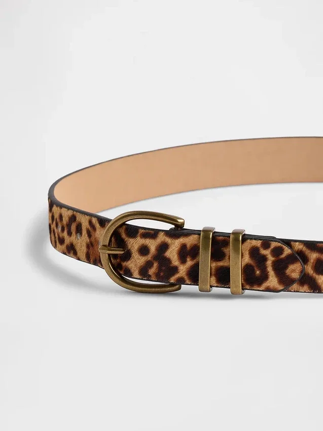 Cinturón de pelo de ternero con estampado de leopardo
