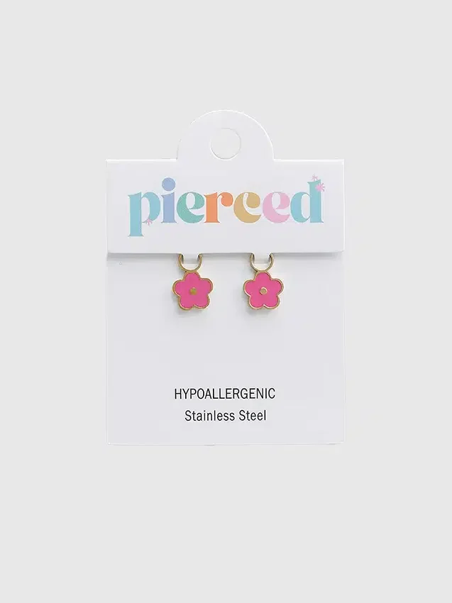 Colgante de flor rosa intenso de Pierced Co para pendientes tipo «huggie»