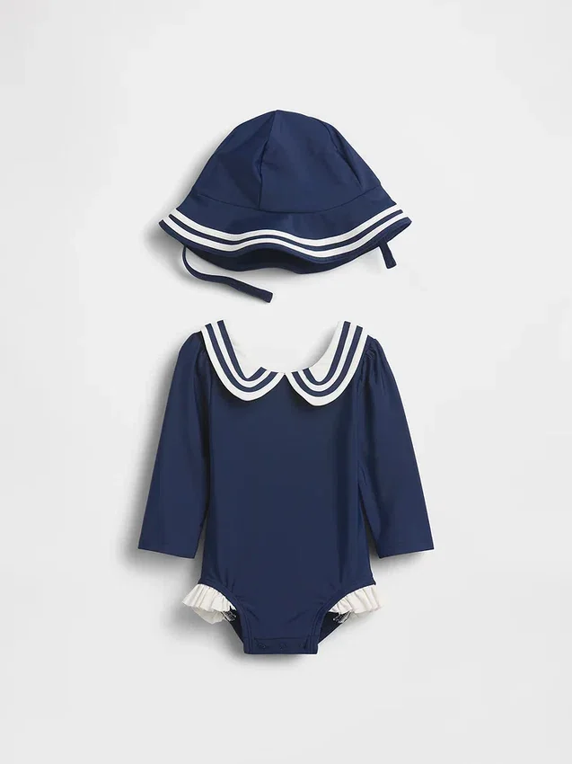 Conjunto de baño con camiseta de protección solar estilo marinero para bebé