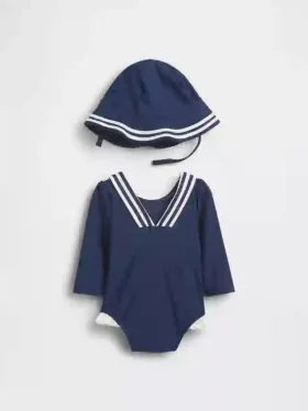 Conjunto de baño con camiseta de protección solar estilo marinero para bebé