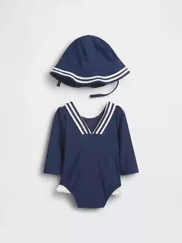 Conjunto de baño con camiseta de protección solar estilo marinero para bebé