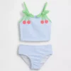 Conjunto de baño de dos piezas para bebés y niños con estampado de cuadros vichy en color cereza