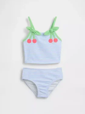 Conjunto de baño de dos piezas para bebés y niños con estampado de cuadros vichy en color cereza
