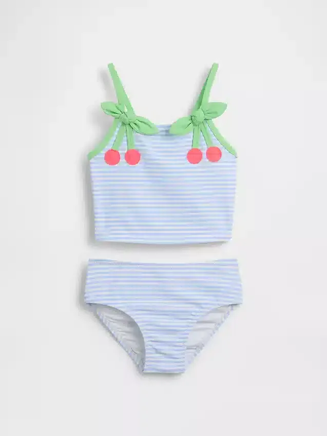Conjunto de baño de dos piezas para bebés y niños con estampado de cuadros vichy en color cereza