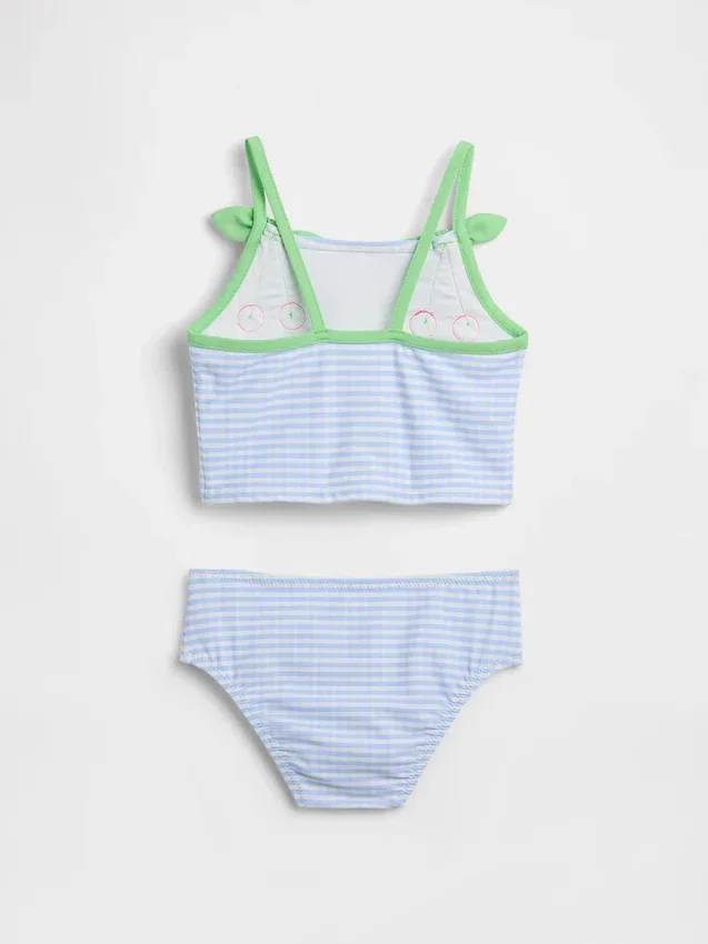 Conjunto de baño de dos piezas para bebés y niños con estampado de cuadros vichy en color cereza