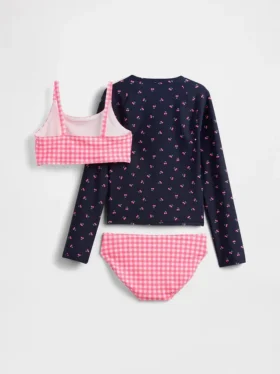 Conjunto de baño de tres piezas con camiseta de protección solar para niños