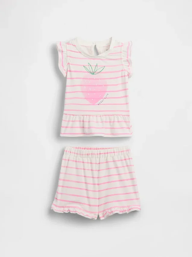 Conjunto de bebé con volantes y estampado de fresas