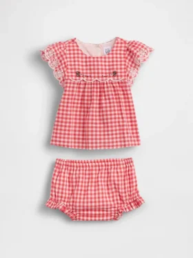 Conjunto de bebé de cuadros vichy con ojales