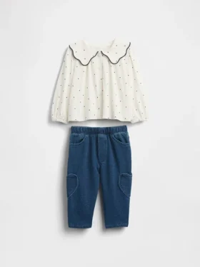 Conjunto de camiseta con cuello y pantalones sin cremallera para bebé