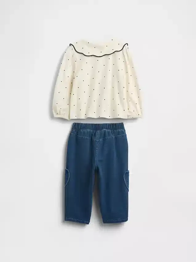 Conjunto de camiseta con cuello y pantalones sin cremallera para bebé