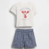 Conjunto de camiseta con estampado de langosta y pantalones cortos a cuadros