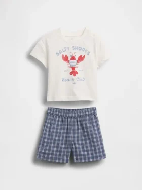 Conjunto de camiseta con estampado de langosta y pantalones cortos a cuadros