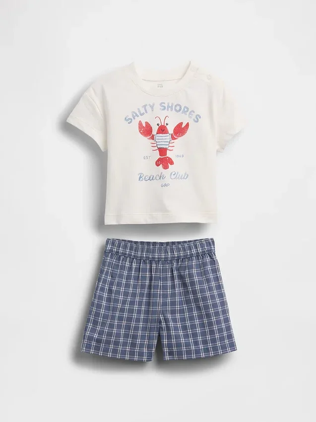 Conjunto de camiseta con estampado de langosta y pantalones cortos a cuadros